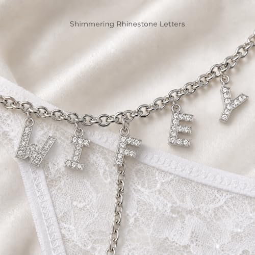 Image of WIFEY Rhinestone Lace Thong for Bride, Bridal Shower & Bachelorette Party Gift, Wedding Day Lingerie, Honeymoon Underwear, Adjustable One Size Fits Most