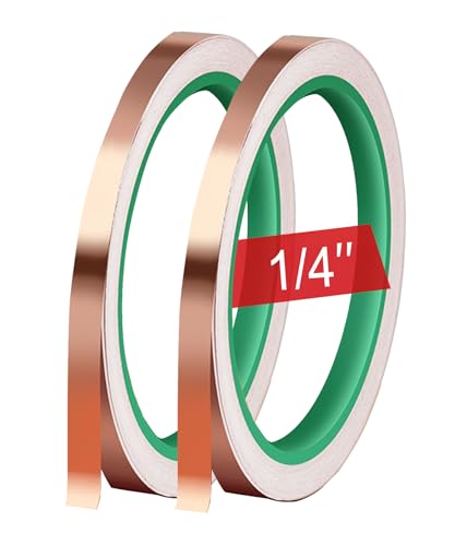 MOGEHIT 2Rolls Copper Foil Tape for Stained Glass 1/4 Inch x 22Yards Conductive Adhesive 2 Rolls Foil Sheilding Tape for Guitars EMI Electrical Repairs