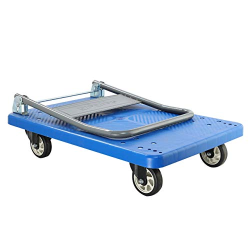 Image of BIGAPPLE 150kg Capacity Plastic Foldable Platform Trolley for Heavy Weight /Material Handling Goods Trolley for Home, Office, Warehouse & Industries - 48cm x 72cm (4 inch Wheel /Blue) - PACK of 6