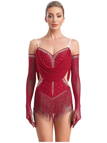 Robe de danse latine scintillante pour gala de danse et patinage artistique