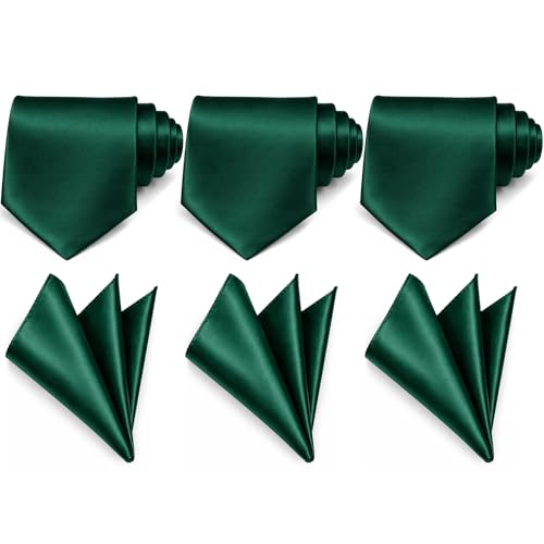 Image of Unittype 6 Pcs Mens Tie and Pocket Square Set, Solid Color Satin Formal Necktie Handkerchief for Wedding Fathers Day Gift