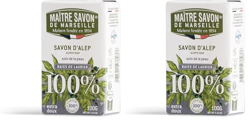 Maître Savon de Marseille - Jabón de Alepo - 100% de origen natural (Paquete de 2)