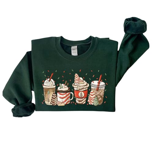 Christmas Tree Cake Coffee Sweatshirt, Cute Xmas Gift Shirt, Latte Lover Christmas Shirt, Xmas Peppermint Tee Gift, Xmas Hoodie Present, Cozy Winter Shirt, Oversized Shirt, Cute Coffee Christmas Gift