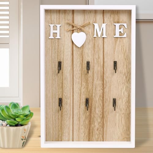 Gancio portachiavi in legno con ripiano, 6 ganci, Appendichiavi da Parete, Appendi Chiavi, per la casa, per soggiorno, scrivania, per ingresso, camera da letto