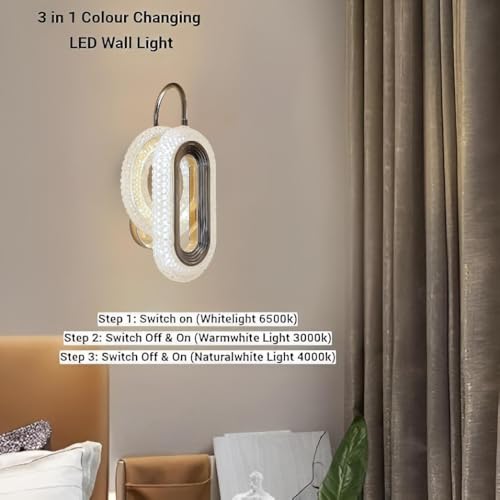 Image of FILLISKA Luxurious Acrylic Crystal Wall Lamp with Adjustable Colour Changing Function, Elegant Finish (FrenchGold-7801)(1 Year Warranty)