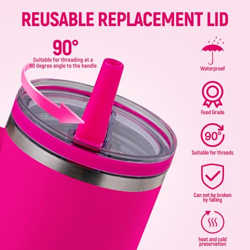 Image of Replacement Lid for Stanley 40 oz and 64 oz Tumbler.Leak proof Flip Straw Lid Fit Stanley Cup Quencher H2.0 40 oz /64 oz and Stanley ProTour 40oz /64oz Tumbler.(Fuchsia,2-Pack)