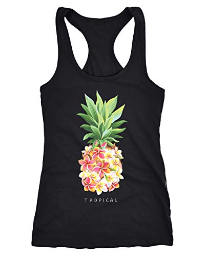 Neverless® Débardeur pour femme Ananas Fleurs Pineapple Flowers Tropical Summer Paradise Racerback - Noir - Medium
