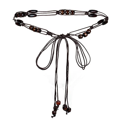 Iluvatar Women's Tassel Knotted Belt Thin Belt Women's Bohemian Style Cross Knotted Hand Woven Belt Wooden Beads Knotted Waist Rope #TOP2