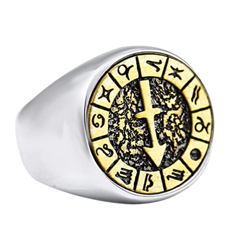 Image of Unisex 12 Constellation Zodiac Sign Signet Ring | Stainless Steel, Hip Hop Sign Signet, Horoscope Astrology Jewelry, Birthday Gift