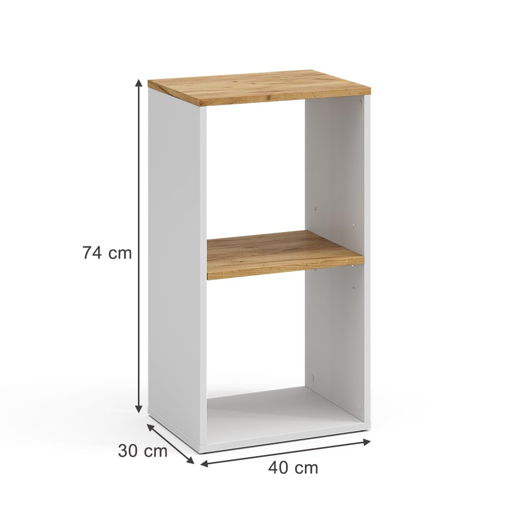 Vicco Estantería Tomy, Roble Blanco/Dorado, 40 x 74 cm | con 2 compartimentos abiertos, para almacenar y exhibir libros y objetos decorativos