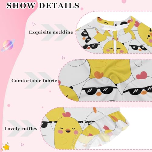 Wearing Sunglasses Chicken Pattern Girls Long Sleeve Swimsuit Rash Guard One Piece Bathing Suits Zipper 3-12T4