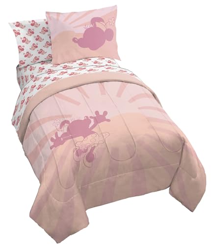 Image of Disney Minnie Mouse Twin Comforter Set 5 Piece Bedding for Girls, Pink | Bed in a Bag, Comforter Sheets Sham Pillowcase, Official Product, Soft Microfiber, Machine Washable, Easy Care, Girls Gift