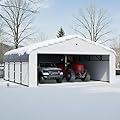 20x20 Metal Carport,Car Ports Heavy Duty Metal for Snow,Enclosed Car Tent Garage with Galvanized Metal Roof,Outdoor Two Car Carport All Weather