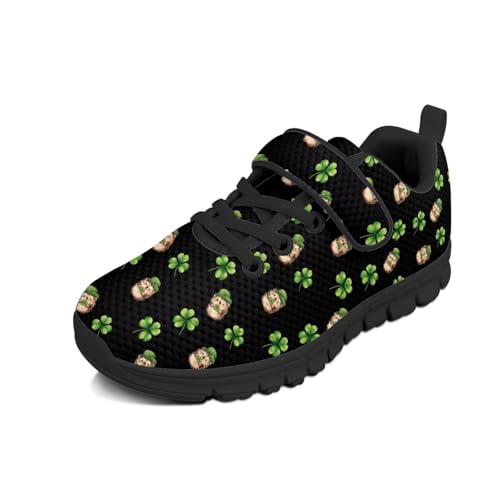 St.Patrick's Day Hedgehog Pattern Little Kid Boys Girls Lightweight Breathable Sneakers Strap Athletic Tennis Shoes for Running Walking