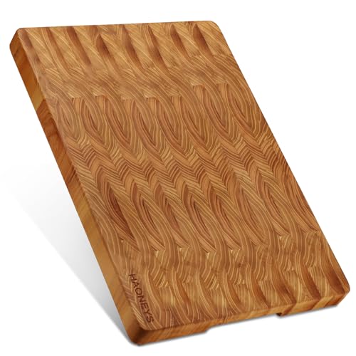 Teak Wood End Grain Cutting Boards for Kitchen, Large Wood Chopping Board with Hidden Handles, Wooden Charcuterie Board for Meat, Vegetables, Fruits, Bread, Cheese, 17x12'