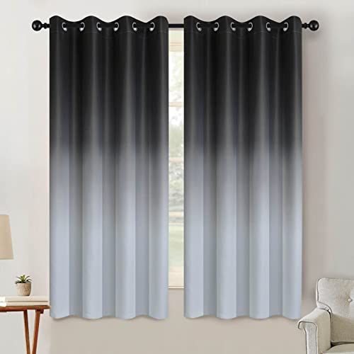 Ombre - Tende oscuranti per soggiorno blocco della luce gradiente da nero a grigio bianco spesse termiche con occhielli tende per camera da letto 2 pannelli 132 x 160 cm di
