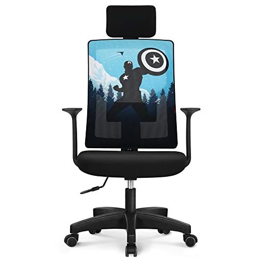 Marvel Avengers Office Chair Computer Desk Headrest Chair Gaming - Ergonomic Mid Back Cushion Lumbar Support Wheels Comfortable Mesh Racing Seat Adjustable Swivel Rolling Home Executive