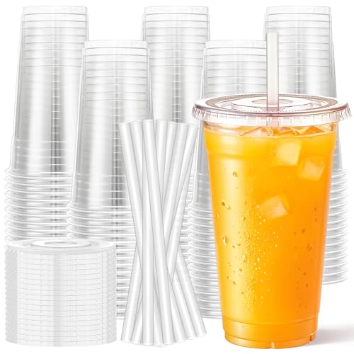 Vasos con tapa 44 LEKOU 24OZ 50PCS Vasos Reutilizables De Plastico Con Pajita y Tapa, Vasos Pet Para Bebidas Frías y Calientes, Vaso De Plástico Transparente Es Adecuado Para Fiestas y Reuniones...