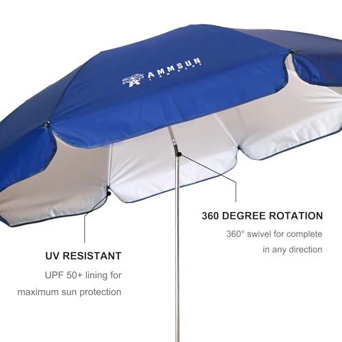 Image of AMMSUN XL Chair Umbrella with Universal Clamp Adjustable 47 inches and 360-degree Swivel UPF 50+, Portable Clamp on Camping or Beach Chair, Stroller, Wheelchair, Golf cart, Lounger (1, Navy)