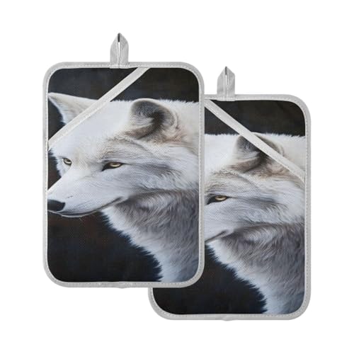 JUMBEAR Wild Wolf - Juego de soportes para ollas con bolsillo para cocina, resistentes al calor, manoplas de horno, almohadillas calientes, salvamanteles para hornear, cocinar, 7 x 9 pulgadas