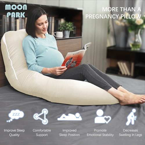 Image of MOON PARK Pregnancy Pillows for Sleeping - U Shaped Full Body Maternity Pillow with Removable Cover - Support for Back, Legs, Belly, HIPS - 65 Inch - Ivory - Cooling Cover