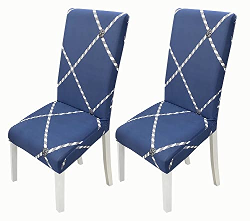 Image of House of Quirk Elastic Chair Cover Stretch Removable Washable Short Dining Chair Cover Protector Seat Slipcover (Pack of 2, Blue Rope)