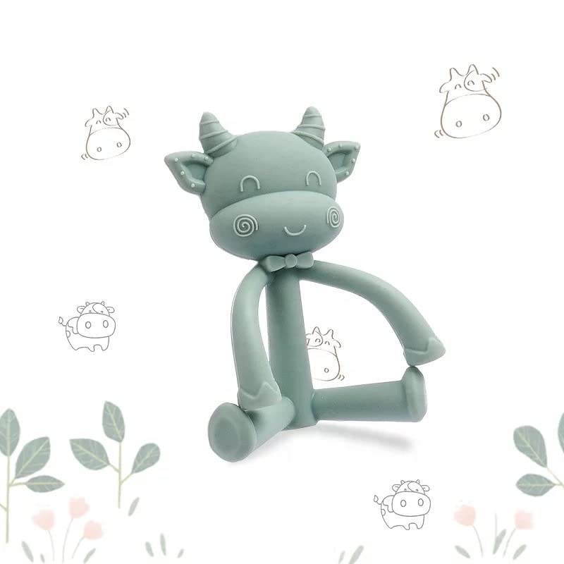 Image of DarDaf Teether Cow (Green) Baby Teething Toys, Silicone Chew Freezer Safe BPA Free, Soothe Babies Gums, 1.0 Count