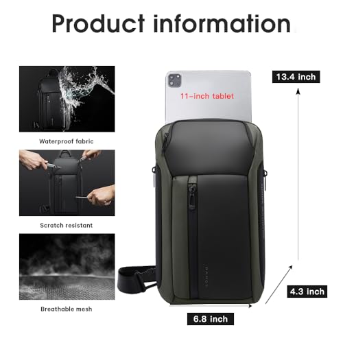 Image of BANGE Sling Bag, Waterproof Men's Chest Bag Shoulder bags Crossbody Sling Backpack for Men, Army Green