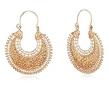 Touchstone Indian Bollywood Pretty Fringes and Floral Theme Ethnic South Indian Chandbali Moon Bridal Designer Jewelry Chandelier Earrings for Women in Antique Gold Tone