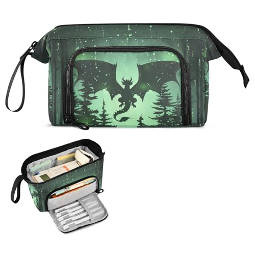 Image of Dragon Green Pencil Case Large Capacity Pencil Pouch, Handheld Pen Bag Cosmetic Portable Gift for Office School Teen Girl Boy Men Women Adult Pencil Storage Organizer