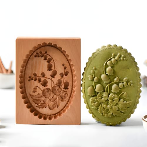 Cookie Cutter Embossing Mold, DIY Wooden Cookie Molds, 3D Carved Wooden Cracke Molds, Christmas Cookie Stamps, Baking Kitchen Tools for Christmas Thanksgiving Halloween Easter (Bluebell)