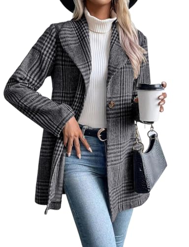 Damen Wollblazer Langarm Mit Revers Eleganter Trenchcoat Für...