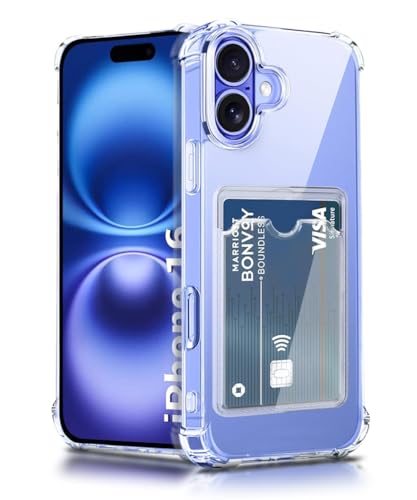 Image of WOW IMAGINE Transparent Back Cover Case for iPhone 16 | Flexible Built-in Slim Card Pockets Wallet | 360 Camera Protection TPU | Soft Silicone Mobile Cover - Transparent