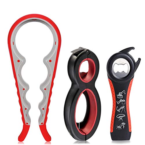 Adromy Abridor de Tarros, 6en1, 5en1, 4en1, Multifunción Abridor de Tarros y Botellas, Abrebotella Diseñado para Manos Débiles,Artritis,Personas Mayores,Mujeres, Bar (3 Negro) Cover