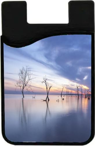 Island Gifting Neoprene Stick-on ID Card Holder for iPhone/Galaxy/Google Android Cases Featuring Image of Silhouette Trees in Water in Paraguay