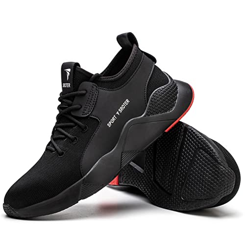 Image of Black Safety Shoes Mens Safety Trainers Womens Steel Toe Cap Trainers Work Boots Lightweight Breathable Industrial Sneakers