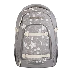 coocazoo Mate Schulrucksack „Vanilla Bloom”, grau, ergonomischer & anpassbarer Tornister, höhen- & größenverstellbar, mit Brustgurt & Hüftgurt, ab der 3. Klasse