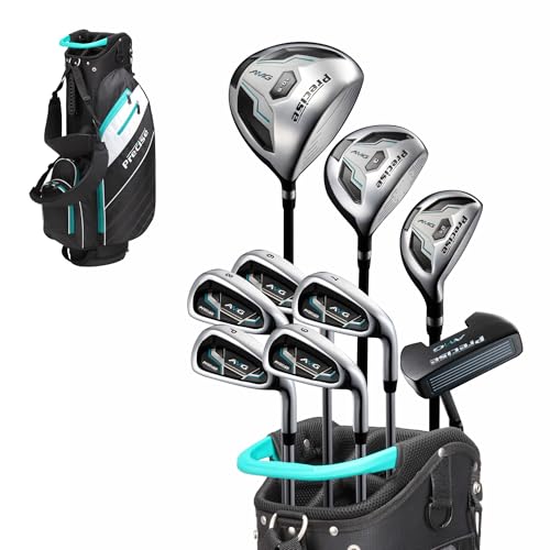 Precise AMG Men’s 14-Piece Golf Set – Titanium Driver, Wood, Hybrid, 6-PW Irons, Putter, Stand Bag, 3 Headcovers and Cover – RH - Tall Size +1'