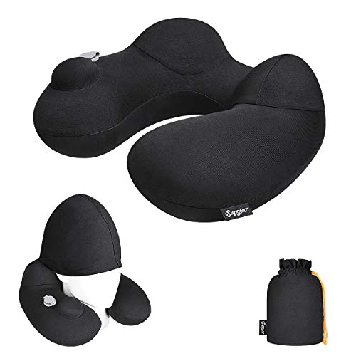 Cojín cervical de TankerStreet, inflable rápidamente, con capucha, para cuello y barbilla, ideal para viajes largos en avión, coche, tren, oficina