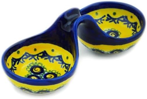 Polmedia Polish Pottery Condiment Dish - Peacock Bumble Bee Pattern Handmade in Boleslawiec Poland + Certificate of Authenticity