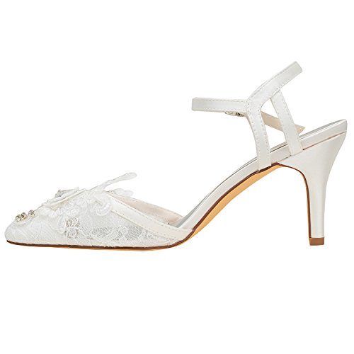 Emily Bridal Ivory Wedding Shoes Lace Pointed Toe Rhinestones Slingbacks High Heel Pumps2