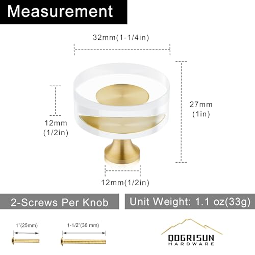 Image of QOGRISUN 15-Pack Crystal Cabinet Knobs, Gold Drawer Knobs, Round 1-1 /4 in | Solid Brass, Crystal Glass, Gold Drawer Knobs, Gold Dresser Knobs, Crystal Cabinet Knobs, Kitchen Cabinet, Round