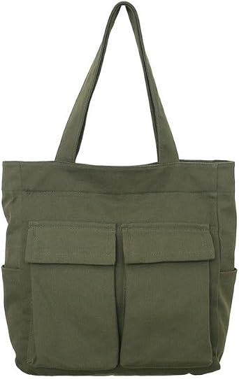 Komociya Canvas Tote Bag with Zipper and Pockets Large Handbag for Women Men Cute Shoulder Bag for Work Travel