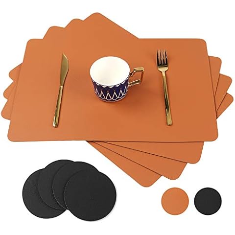 Sayopin Leather Placemats Set of 4,Heat-Resistant Leather placemat Waterproof Stain Resistant Kitchen Placemats for Dining Table Cover