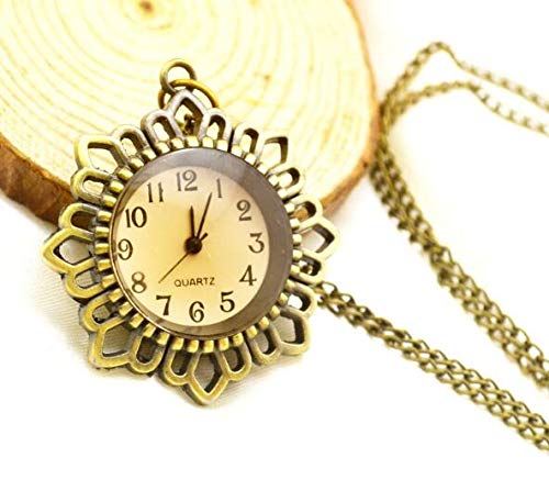 HeyBro Taschenuhr, Vintage-Stil, Blumen-Form, Unisex, Legierung, Halskette zum Aufhängen, Ornamentuhr, rund