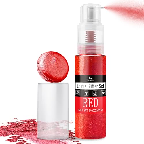 Purpurina Comestible Spray 22g, Purpurina Comestible - Colorante Alimentario en Spray para Repostería, Ideal para Tartas, Pasteles, Fresas, Fondant, Cócteles, Bebidas, Chocolate y Glaseado (Rojo)
