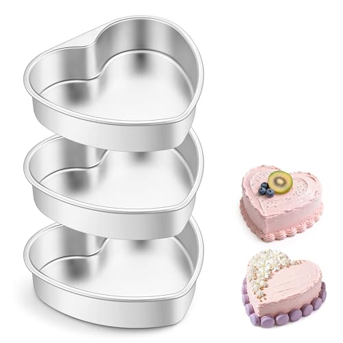 E-Far 8 Inch Heart Cake Pan, 3Pcs Stainless Steel Heart Shaped Cake Mold, Cake Tin Baking Pan For Valentine's Day Anniversaries Wedding, Non-Toxic & Dishwasher Safe