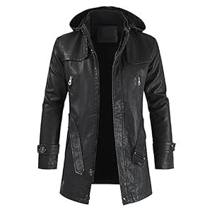 TDEOK Lange herenjas, kunstlederen jas, dikke warme voering, windjack, business, leren jas met afneembare capuchon, vintage bomberjack, stijlvol herenjack, herfst, winter, vrijetijdsjas
