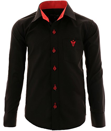 GILLSONZ A4vDa Kinder Party Hemd Freizeit Hemd bügelleicht Lange Arm mit 9 Farben Gr.86-158 (116/122, Schwarz-Rot)