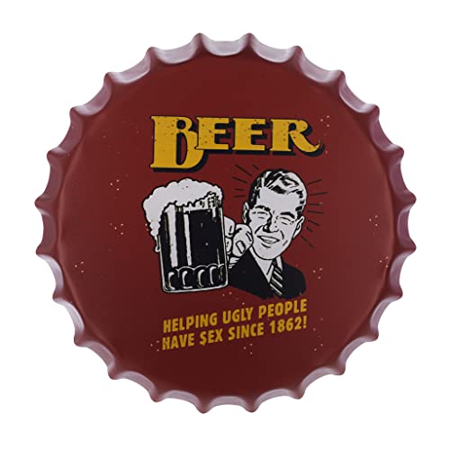 Image of EAZYWAGON Decorative Metal Bottle Caps Wall Sign Plates - 14X14 Inches - Beer-Helping | Metal Wall Hanging Bottle Cap for Home, Farmhouse, Bar & Cafe Decoration | Vintage & Retro Look Plaques